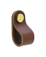 Pomello Loop Round - pelle marrone / Ottone lucido - Beslag Design