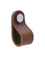 Pomello Loop Round - pelle marrone / Cromo lucido - Beslag Design